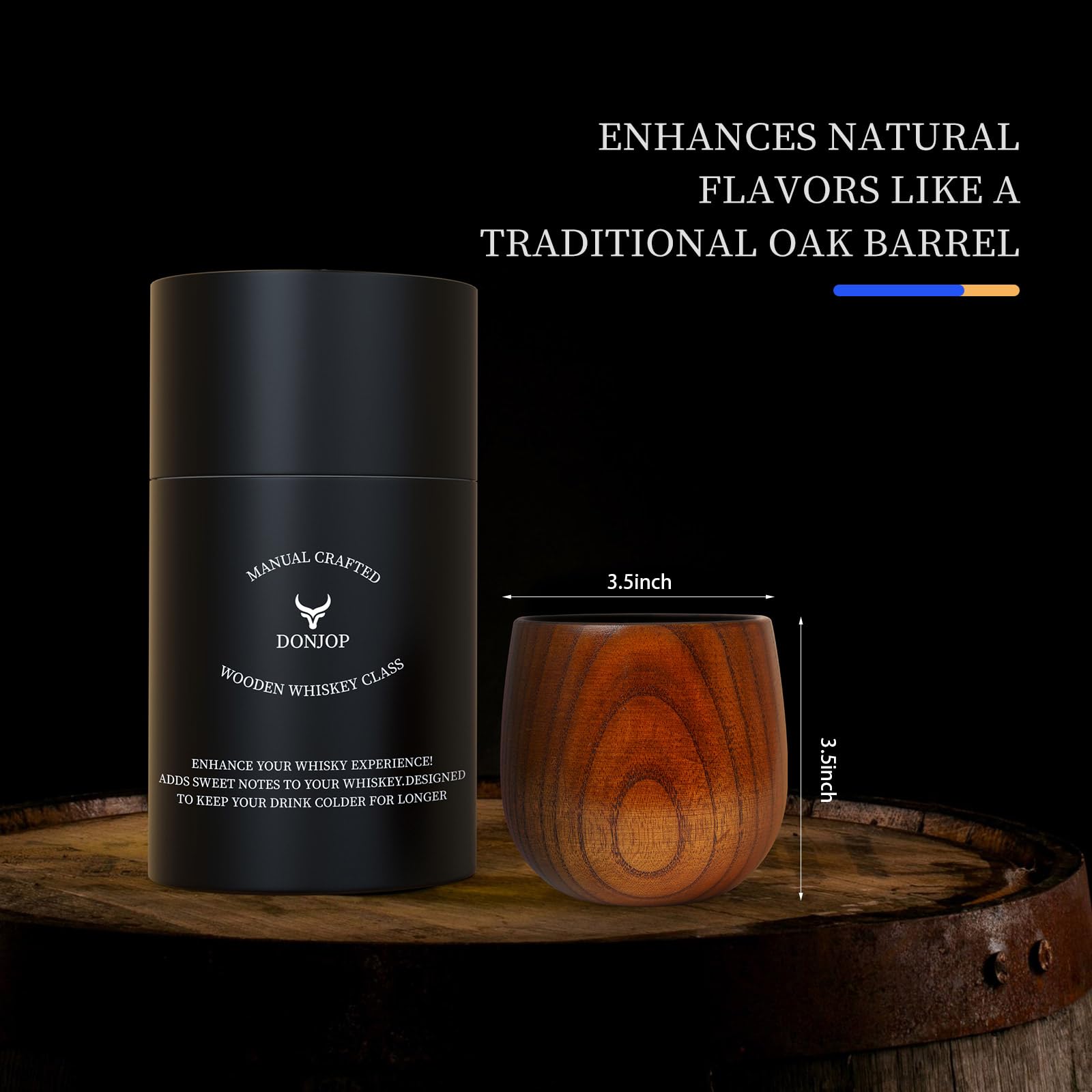 DONJOP durable wood construction resists breakage for everyday whiskey moments.