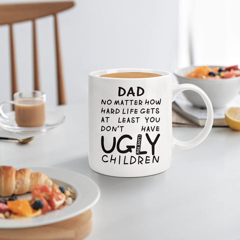 Donse 11oz dad mug back view shows double-sided joke design