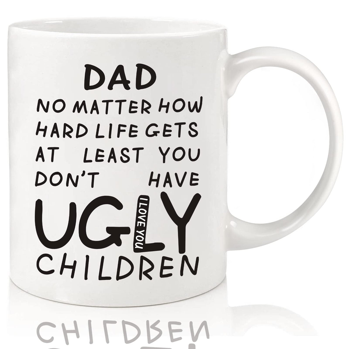Donse 11oz dad mug front view with humorous quote for daily coffee