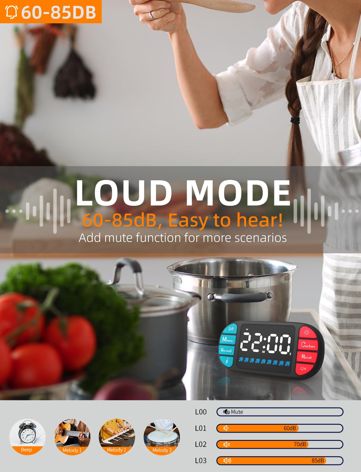 DOOMAY timer with four alarm tones and adjustable volume for busy spaces