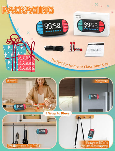 DOOMAY timer with magnets and stand for flexible placement in home, classroom, or gym