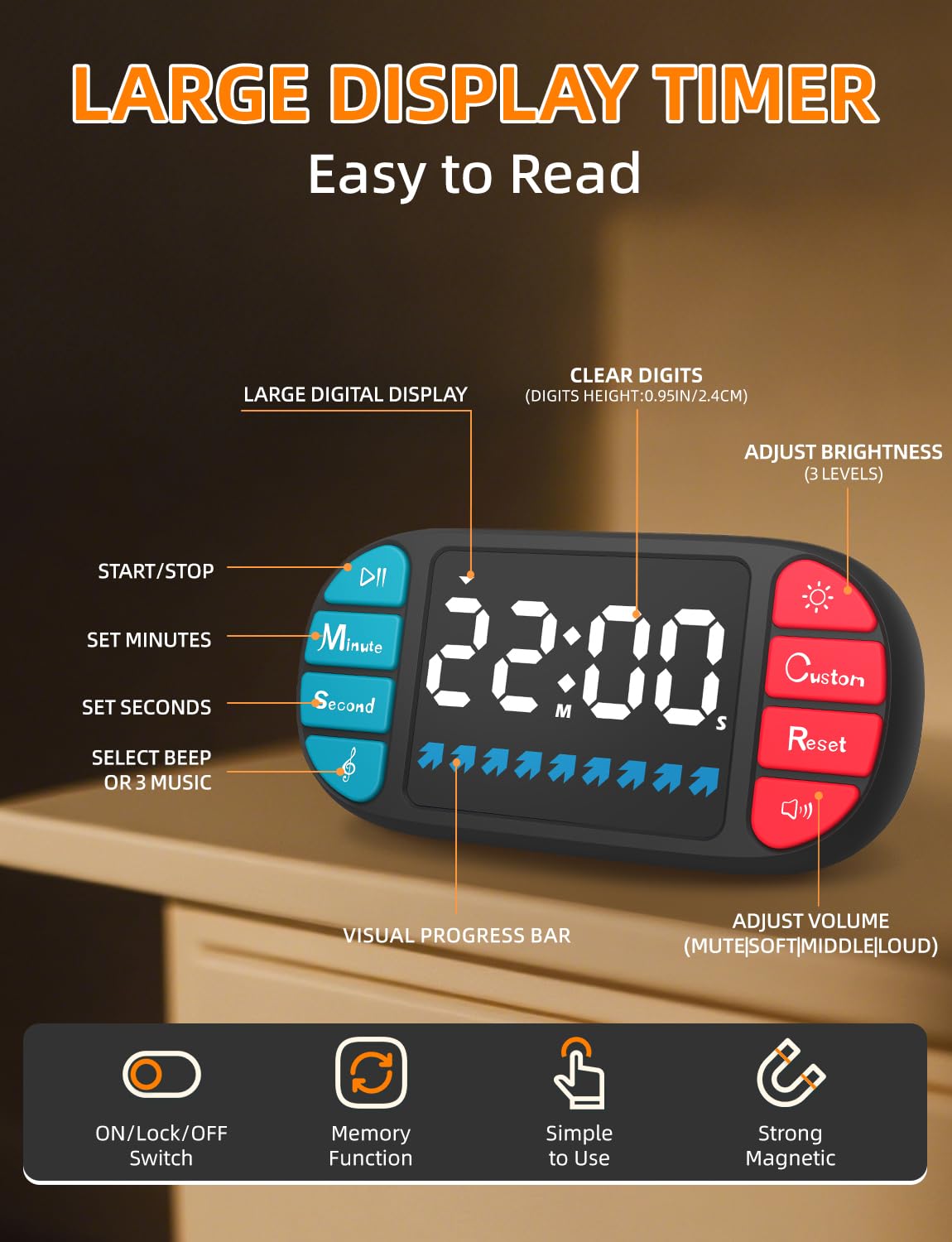 DOOMAY timer attached magnetically to fridge for quick cooking reference