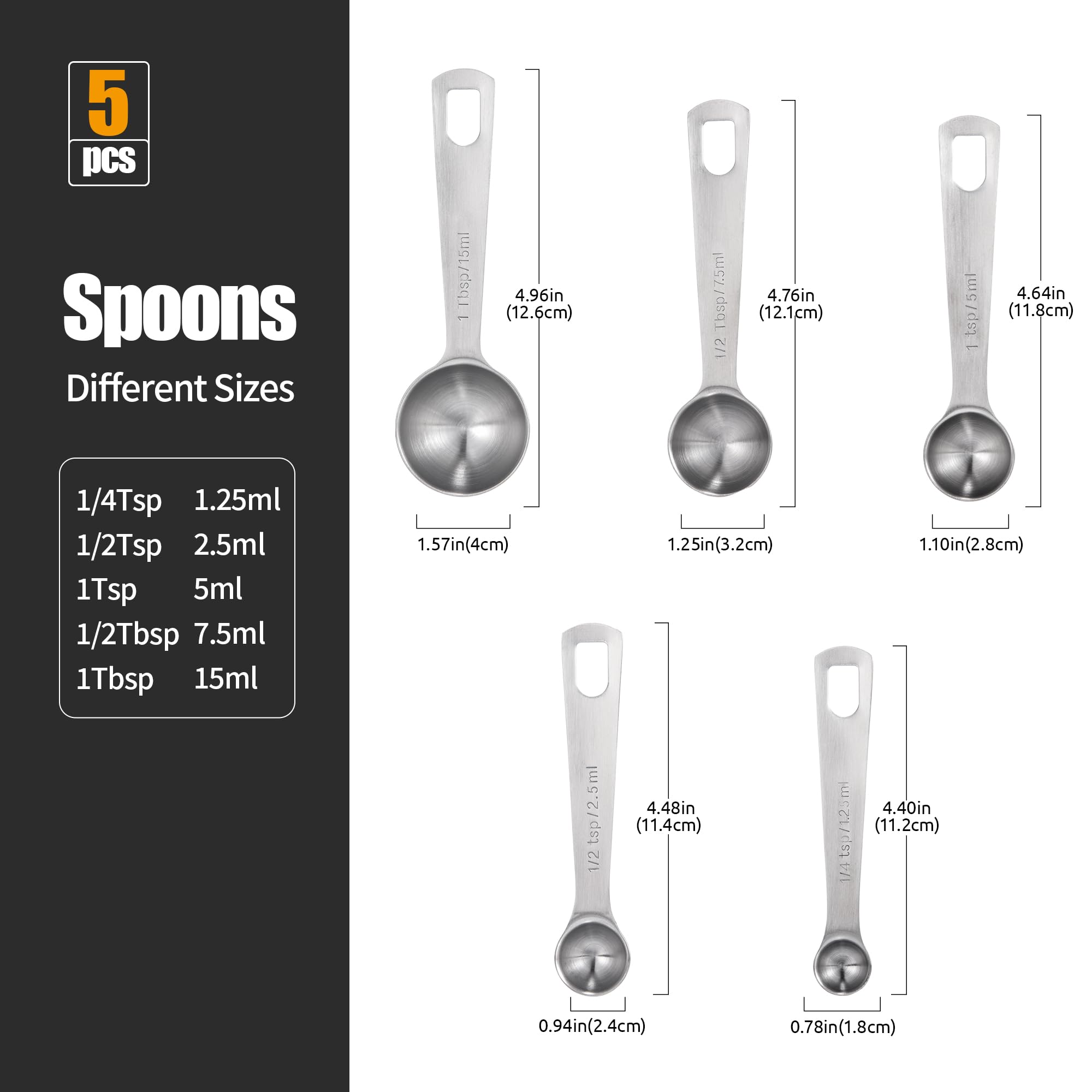 Doosu 18/8 stainless steel spoons with engraved measurements stay legible.