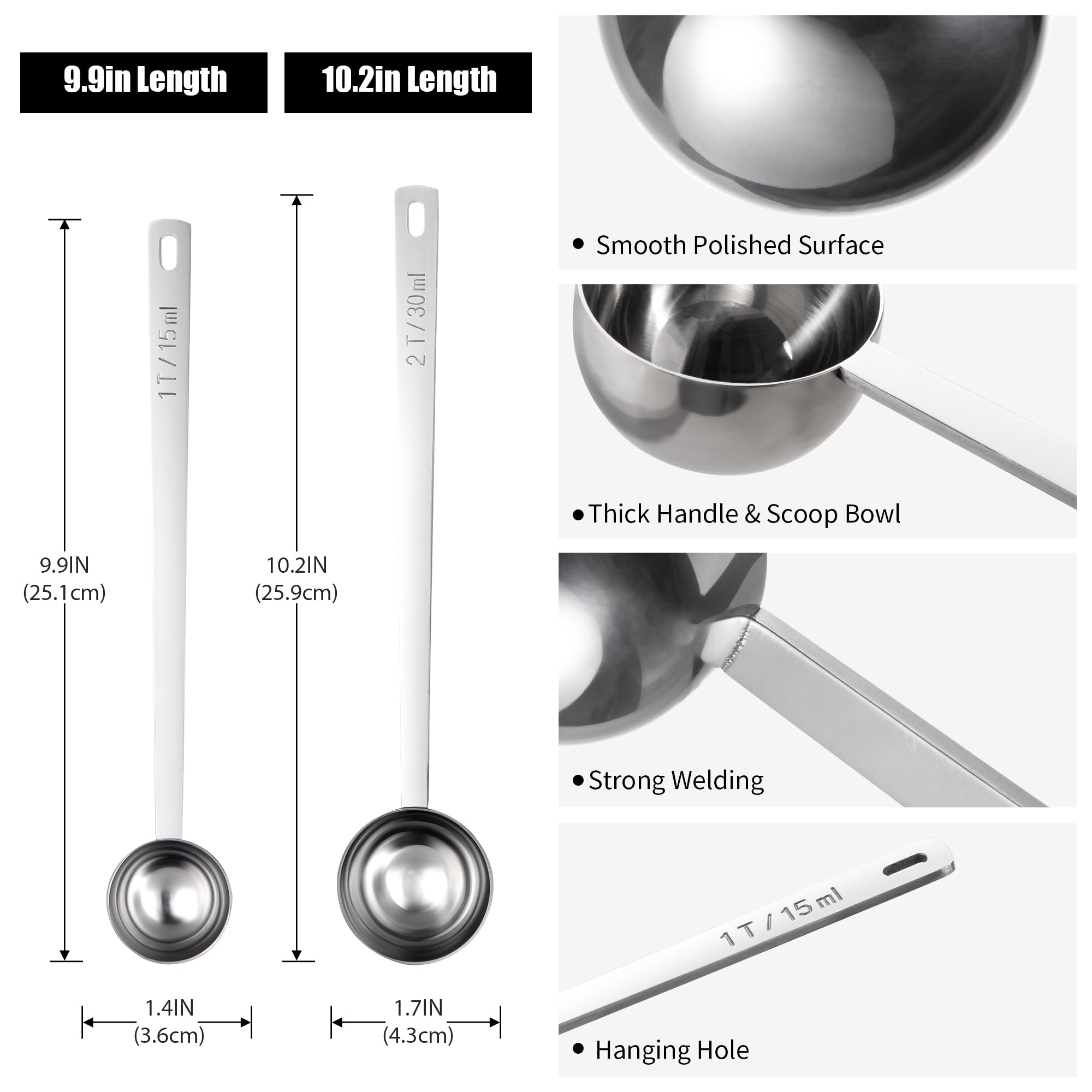 Doosu 18-8 stainless steel scoop resists rust and daily use.