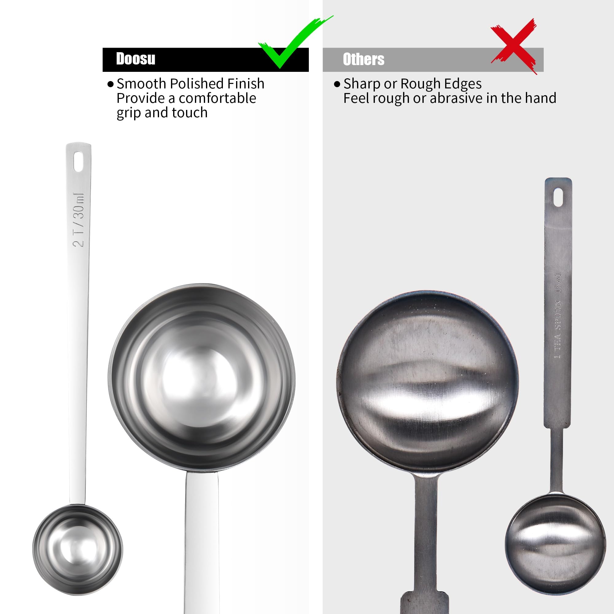 Doosu deep-bowl shape maintains form when scooping dense powders.