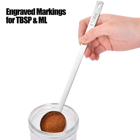 Doosu scoop reaching into tall canisters without spills.