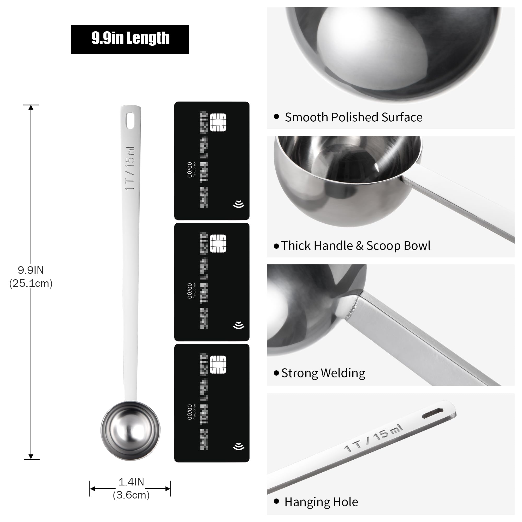 Doosu long-handle scoop reaching into a tall canister with ease.