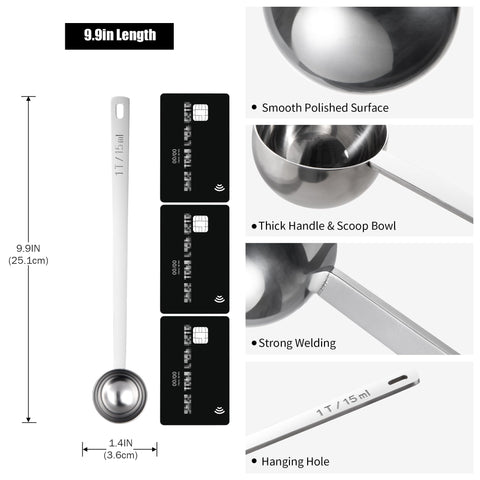 Doosu long-handle scoop reaching into a tall canister with ease.
