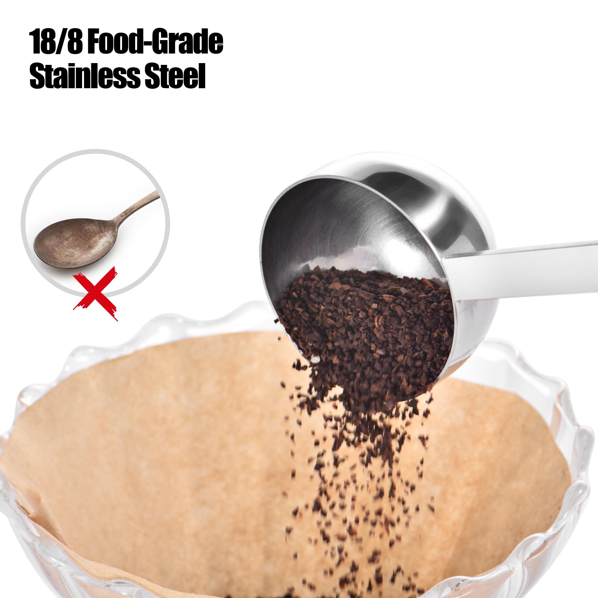 Doosu rust-proof stainless steel scoop resists bending with daily use.