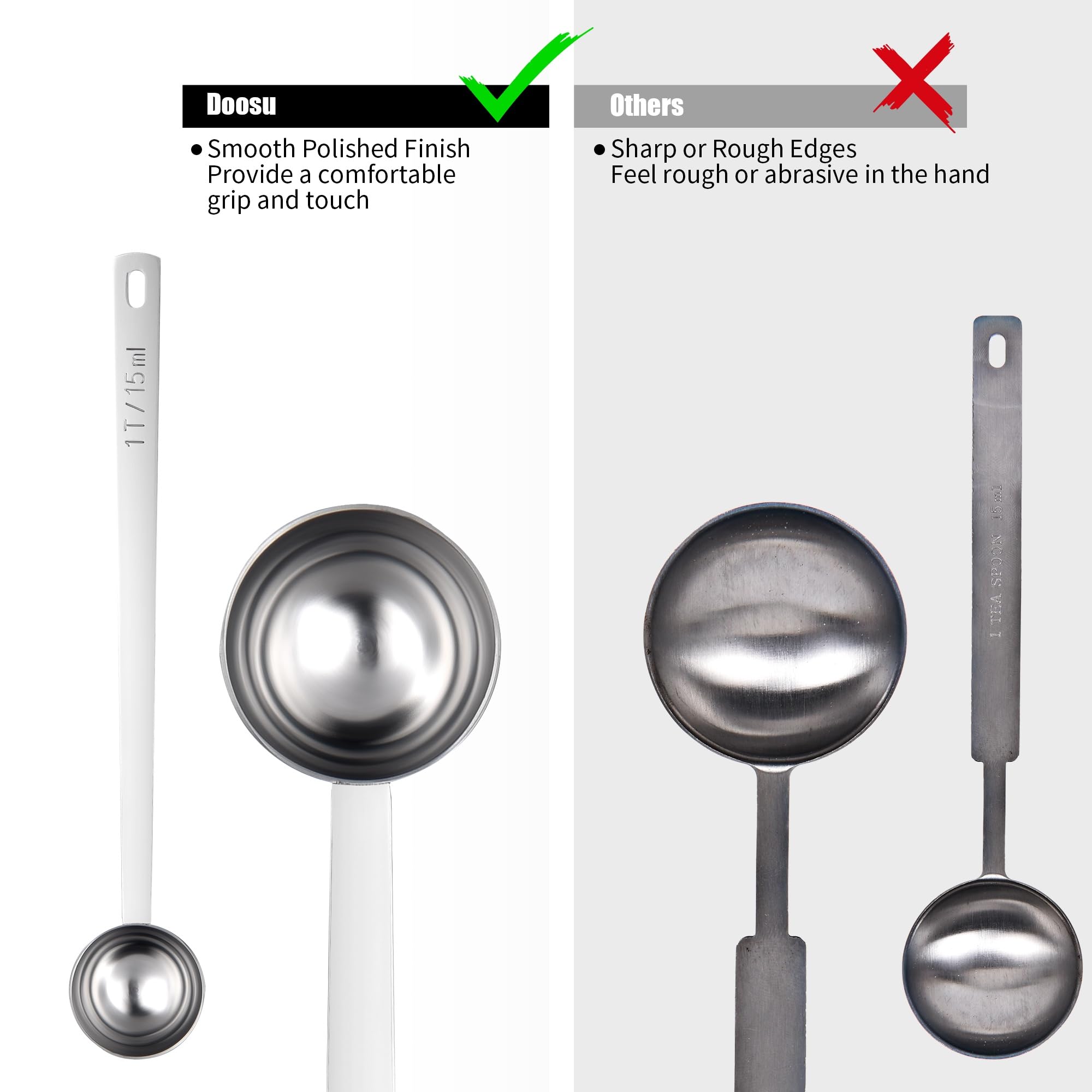 Doosu deep-canister reach helps scoop from tall jars without spills.