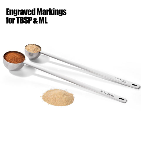 Doosu deep-canister reach scoop keeps ingredients within reach without spills.