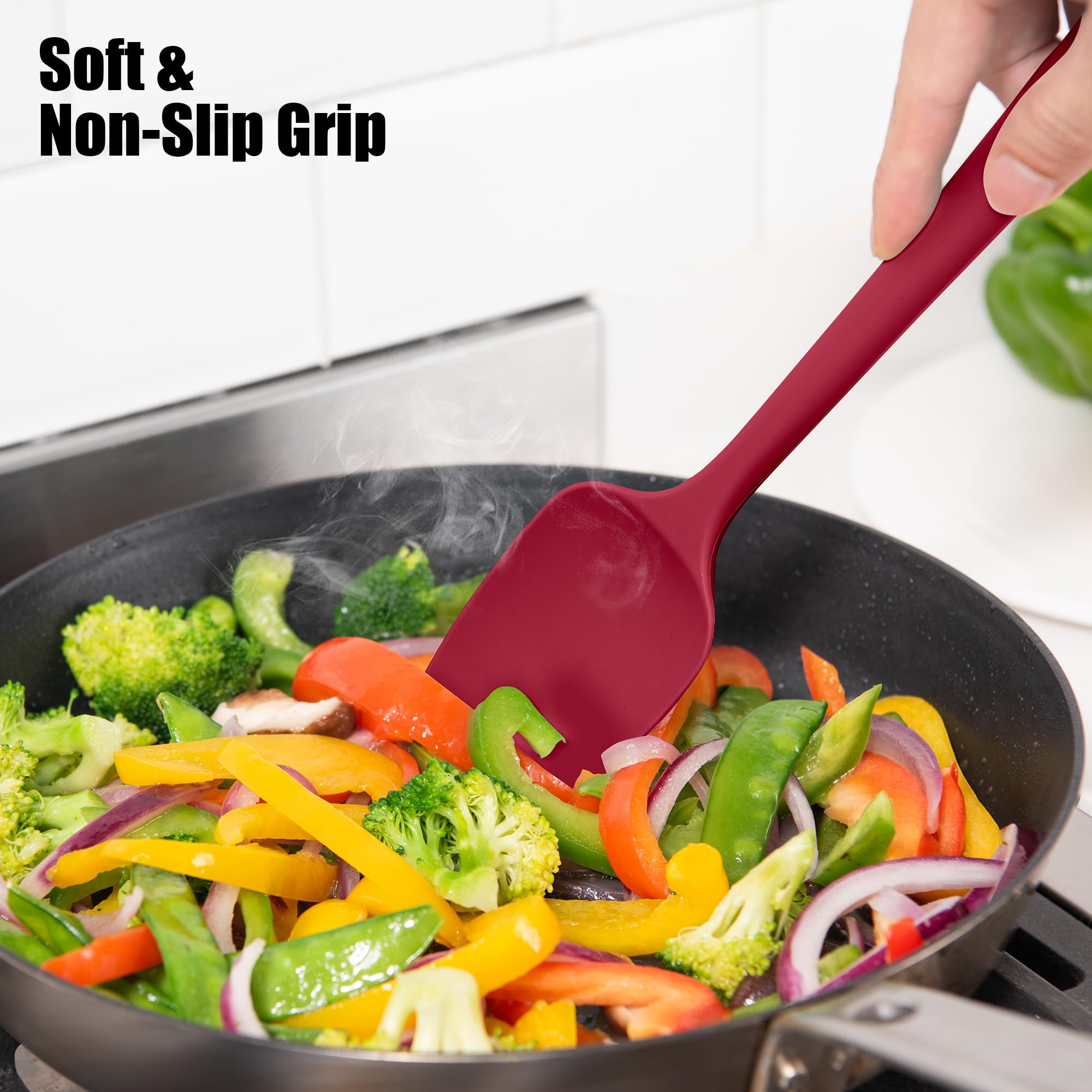 Doosu flexible edge reaches bowl corners for thorough scraping.