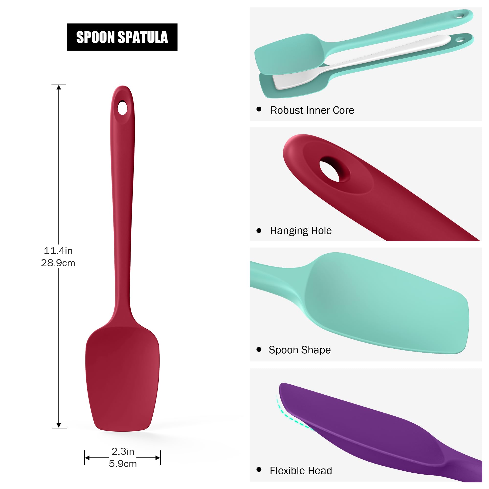 Doosu flexible-head spatula easily scrapes bowls and collects batter efficiently.