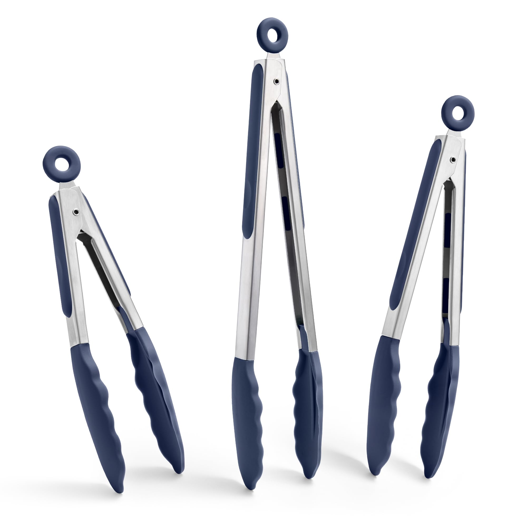 Doosu kitchen tongs with 600°F heat-resistant silicone tips for hot foods