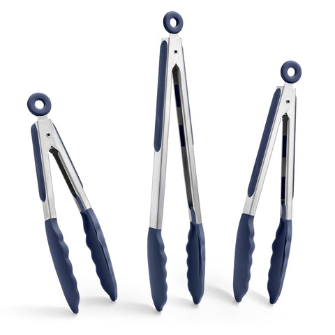Doosu kitchen tongs with 600°F heat-resistant silicone tips for hot foods