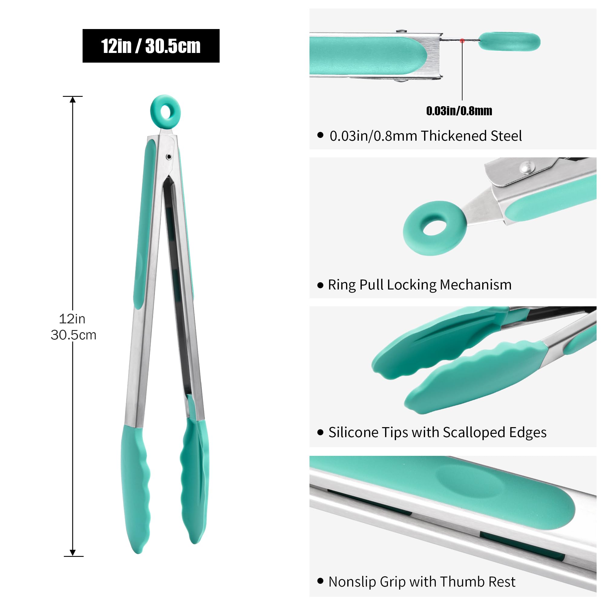 Doosu Kitchen Tongs silicone handles provide a comfortable, non-slip grip