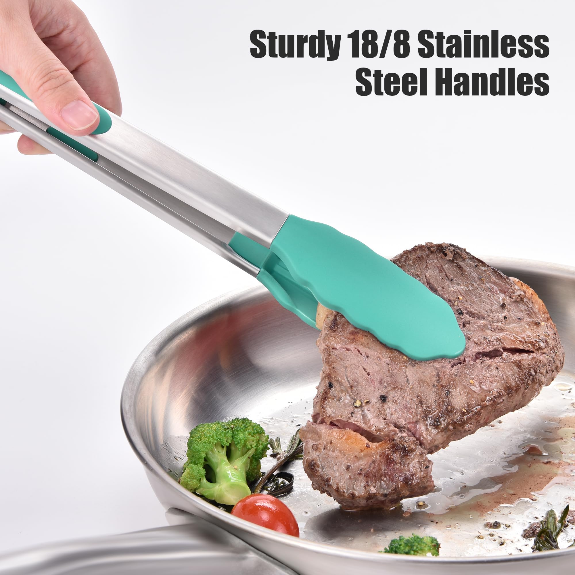 Doosu Kitchen Tongs sturdy stainless steel body withstands heavy use during cooking