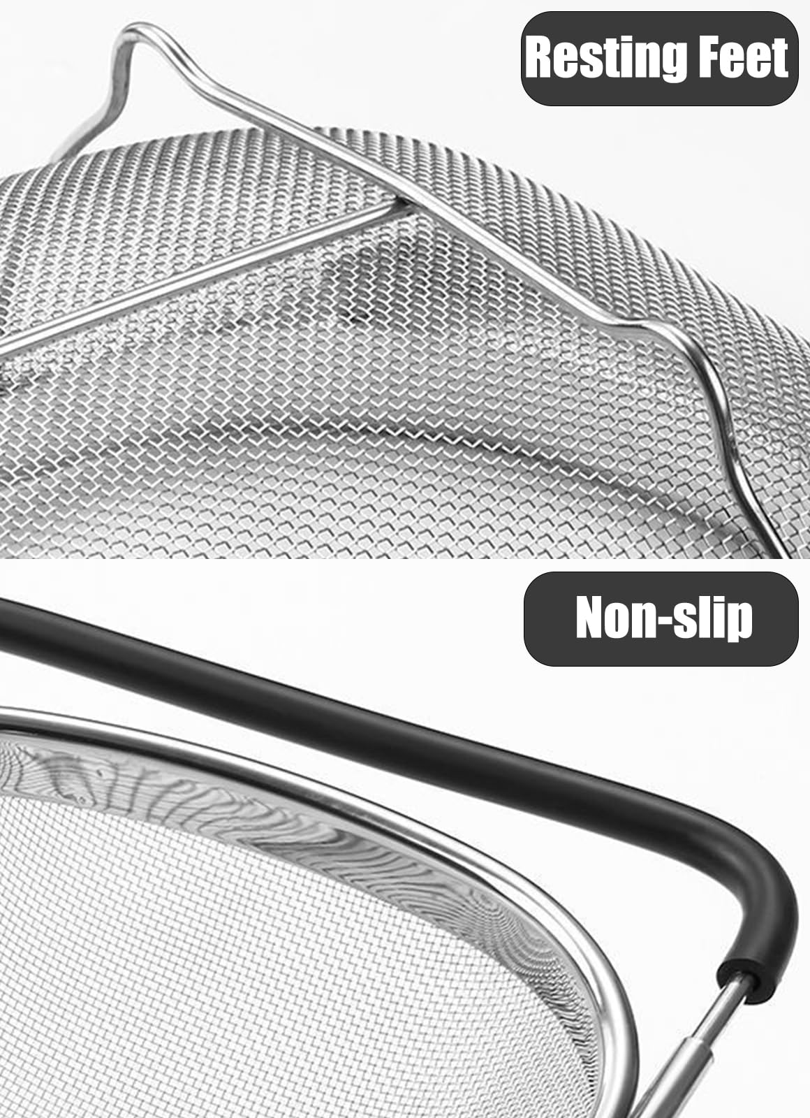 DOPMEP colander with rubber grip handles for safe use