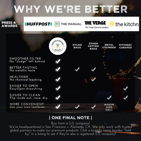 Doppeltree organic cotton bag designed for durable, reusable filtration.