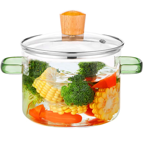 DOPUDO 1.8L glass pot with lid on provides safe, anti-scald cooking.