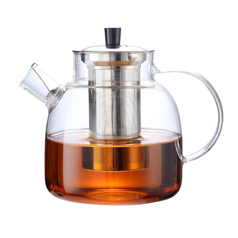 DOPUDO 50oz glass teapot with infuser and lid, clear view of tea color