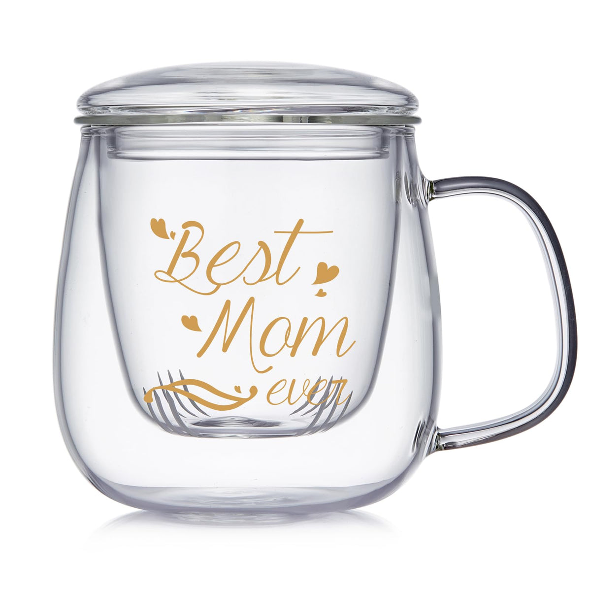 DOPUDO Best Mom Ever glass tea cup front view, clear and stylish for daily rituals.