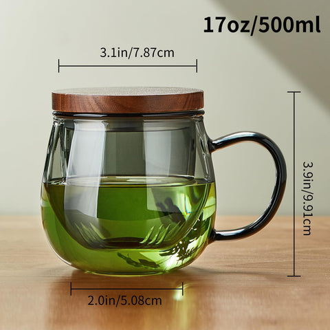 DOPUDO glass tea cup infuser closeup highlighting mesh and aroma.