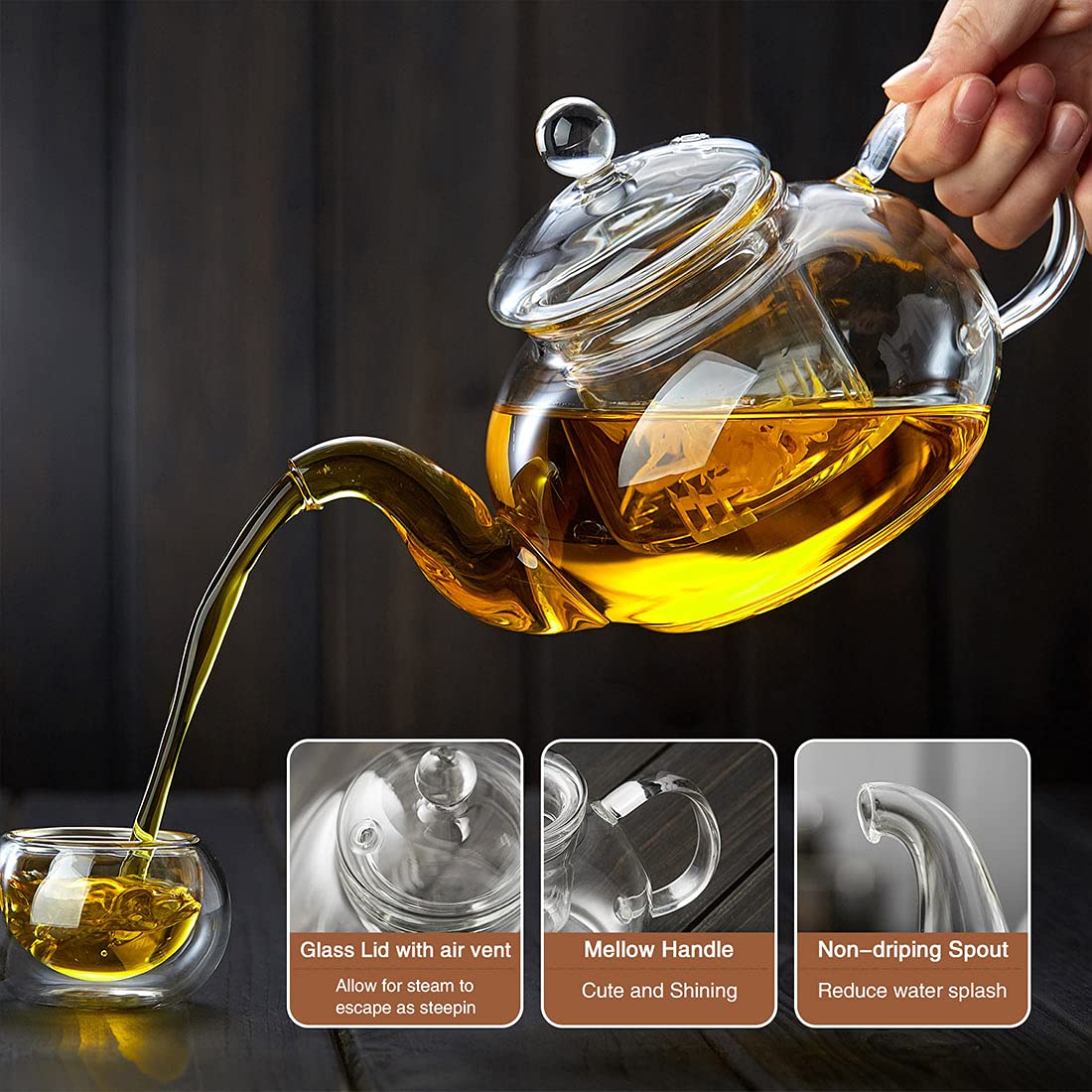 DOPUDO teapot ergonomic handle and non-drip spout for smooth pouring