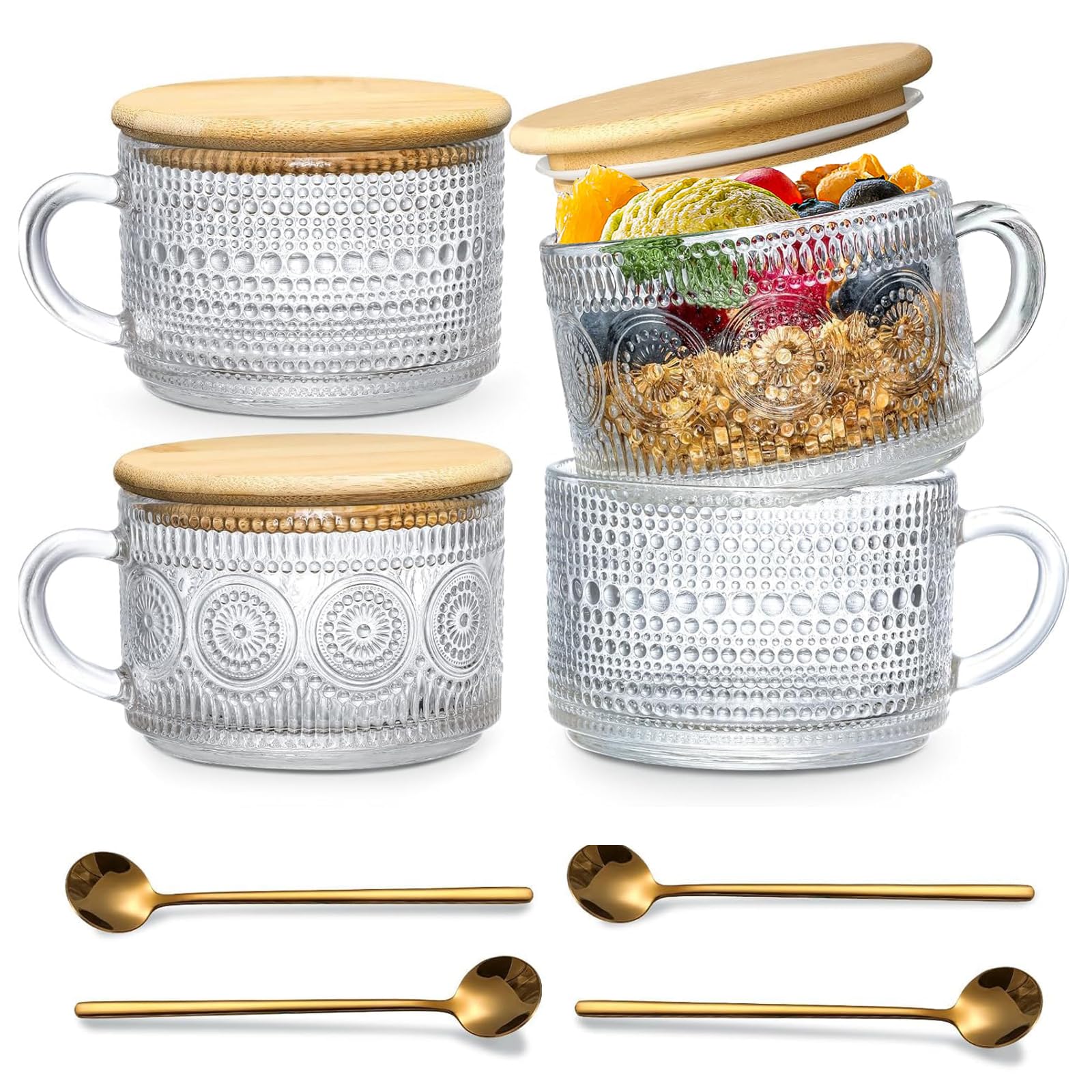 DOPUDO vintage glass coffee mugs set with rose-gold spoons for stylish daily use