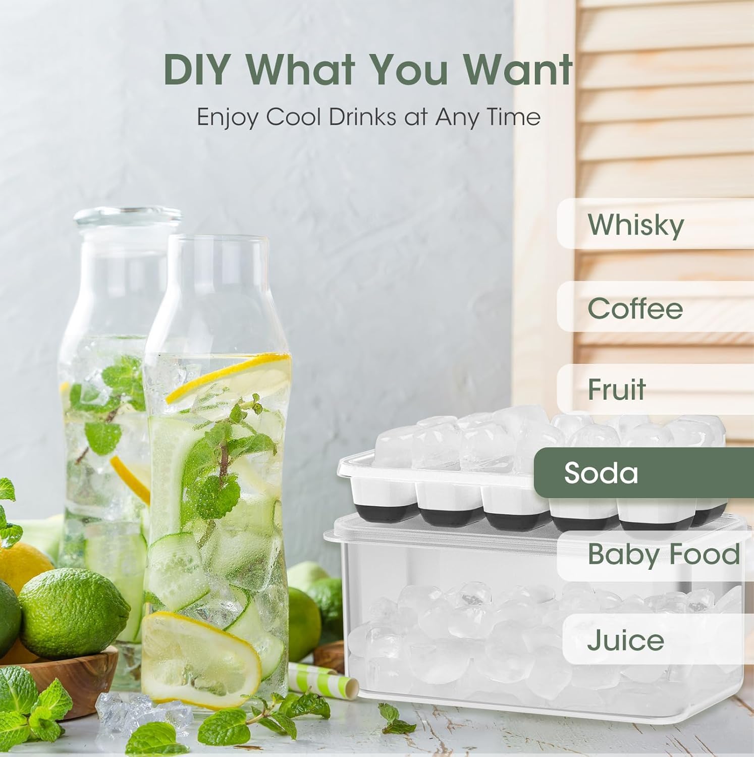 DOQAUS BPA-free silicone trays resist odors for tastier ice in cocktails and coffee.