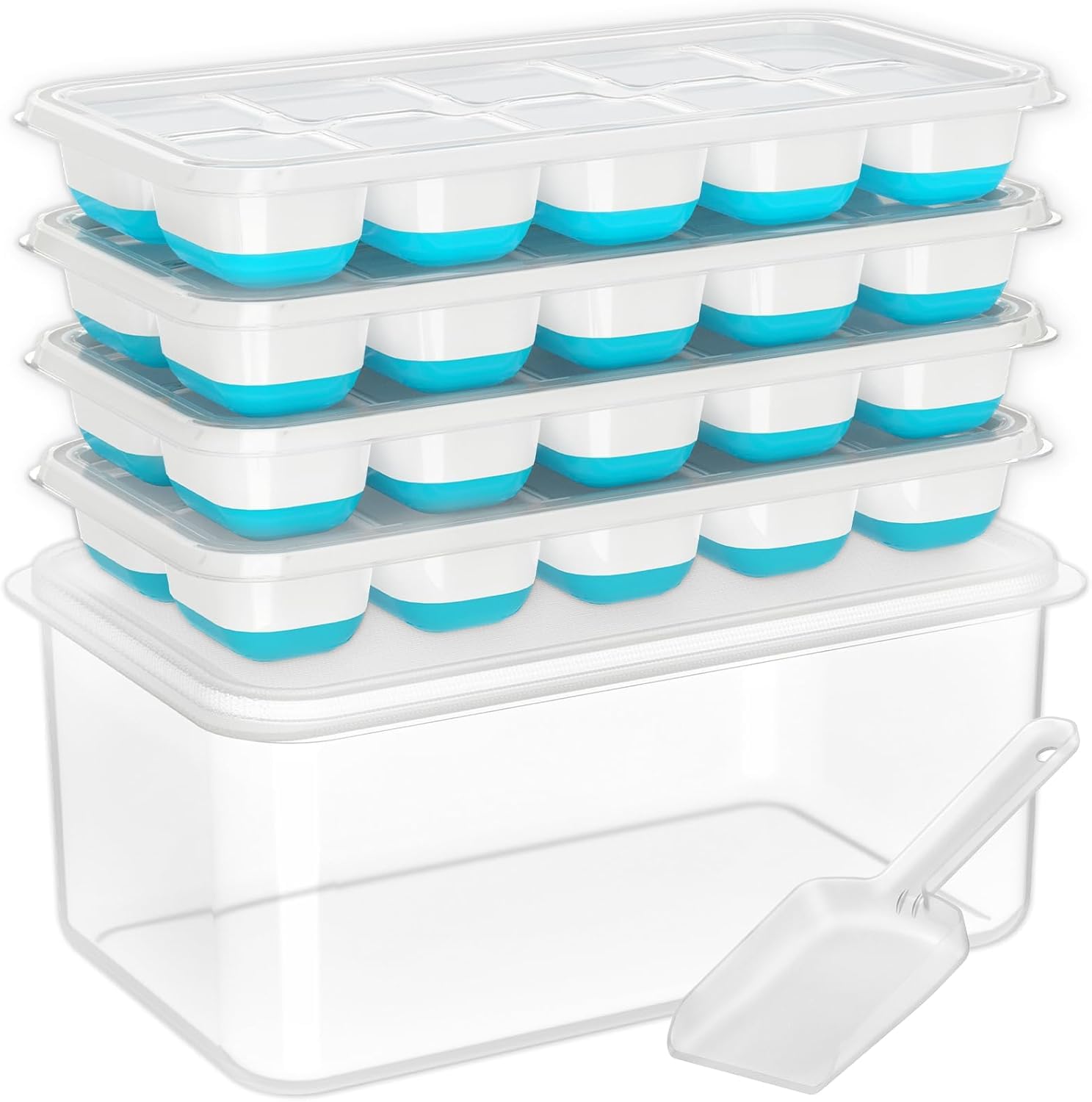 DOQAUS ice tray lid bin 4-pack offers easy-access ice for daily drinks.