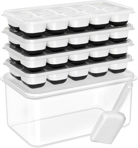 DOQAUS ice tray with lid and bin for organized freezer storage and easy ice access.