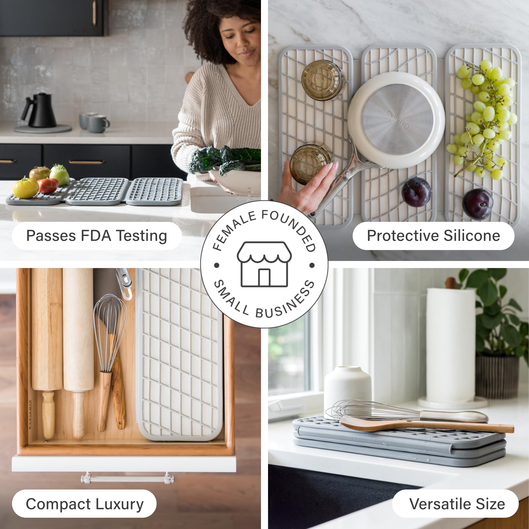 Dorai Dish Pad collapsed for easy drawer storage and space saving.