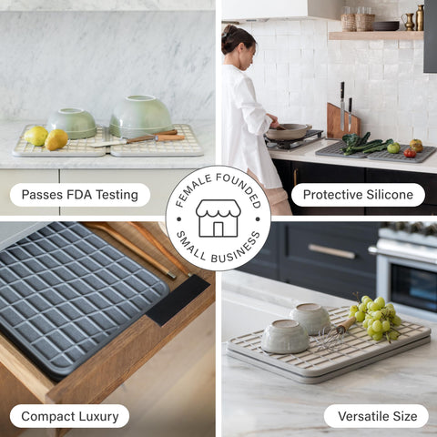 Dorai Home Dish Pad texture close-up shows durable diatomaceous earth.