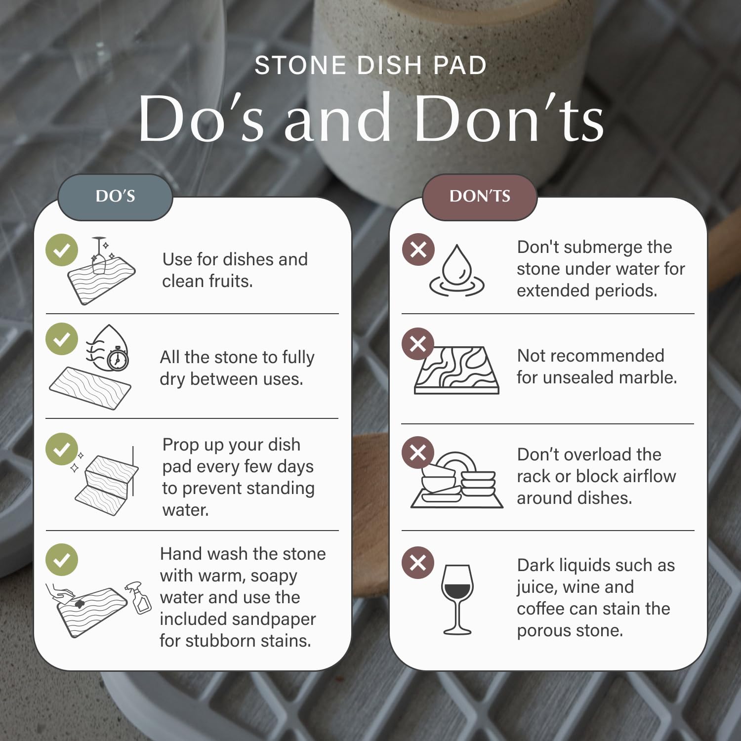 Dorai Dish Pad not recommended for marble countertops.
