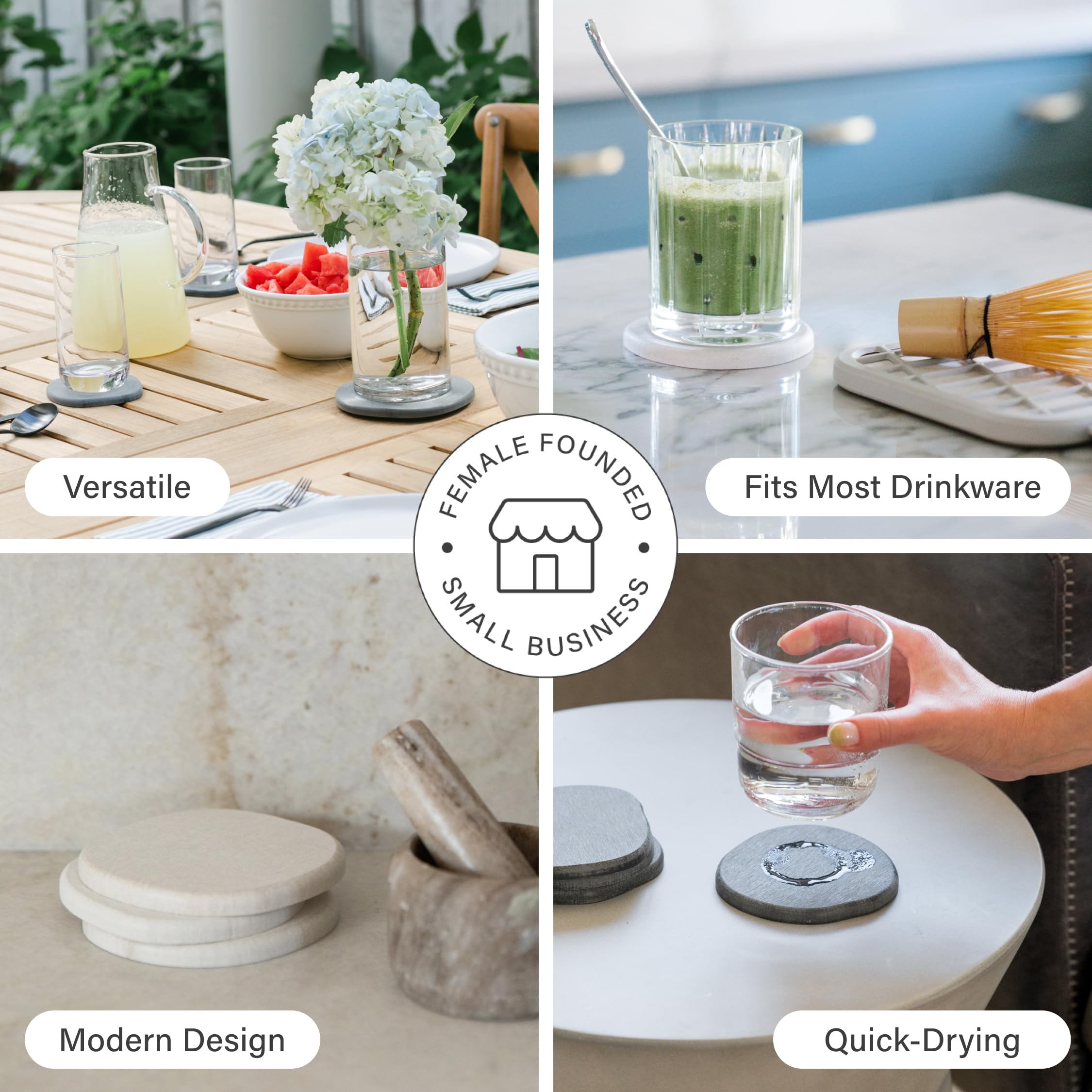 Dorai slate coaster showcases modern design and surface protection.