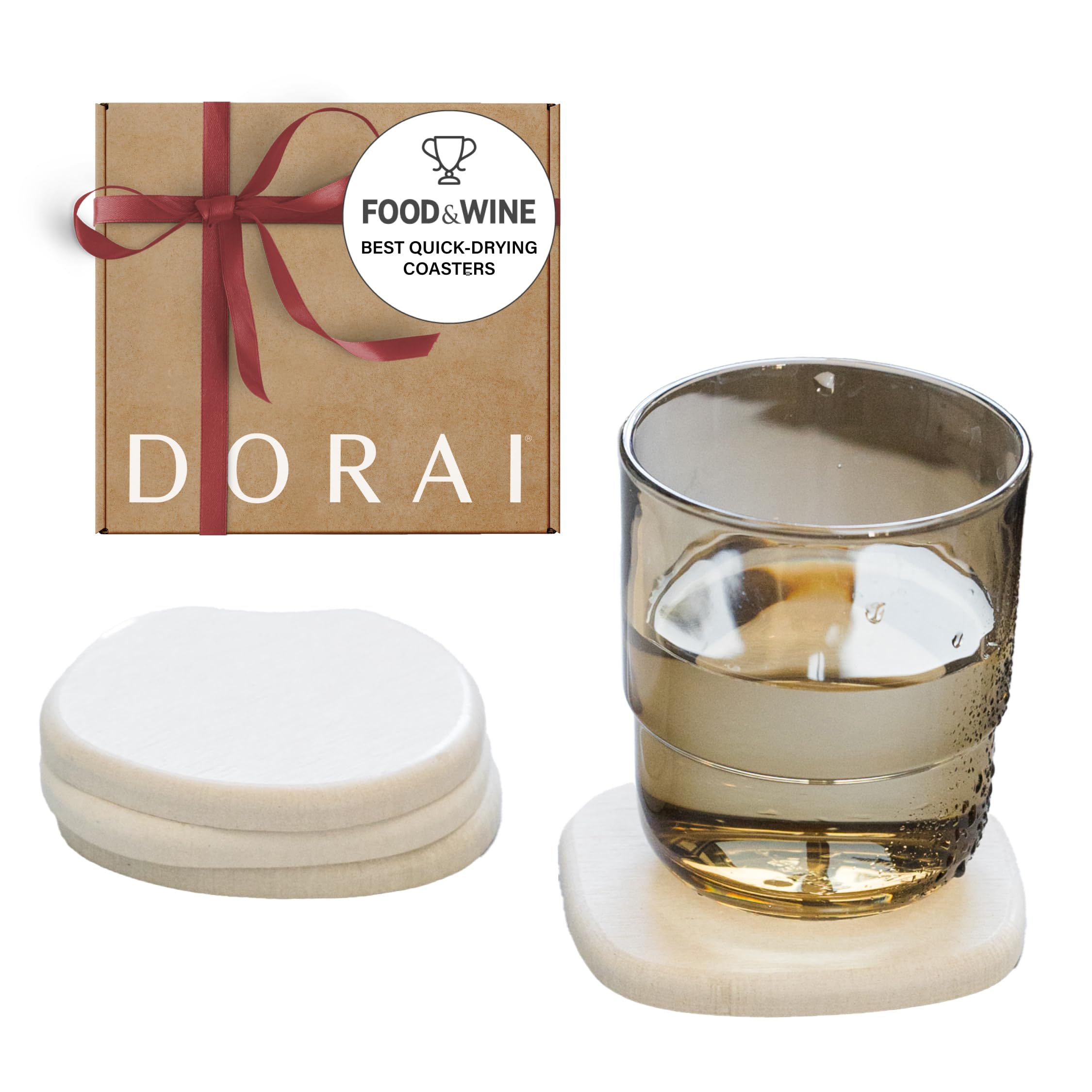 Dorai Stone Coaster Set of 4 absorbent diatomite for fast surface drying.