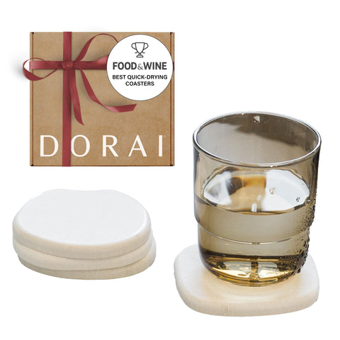 Dorai Stone Coaster Set of 4 absorbent diatomite for fast surface drying.