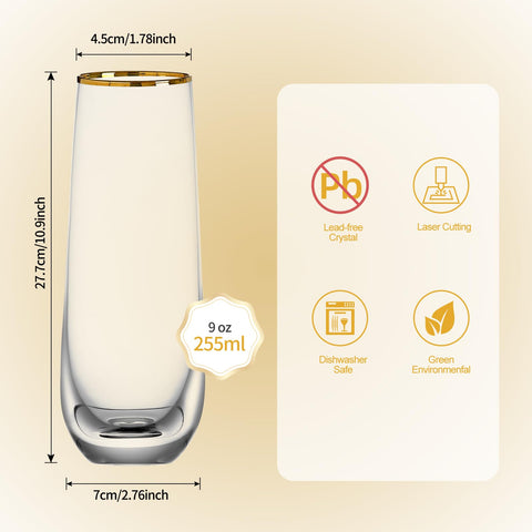 DORELINA four-piece champagne glass set in clear glass for lasting use.
