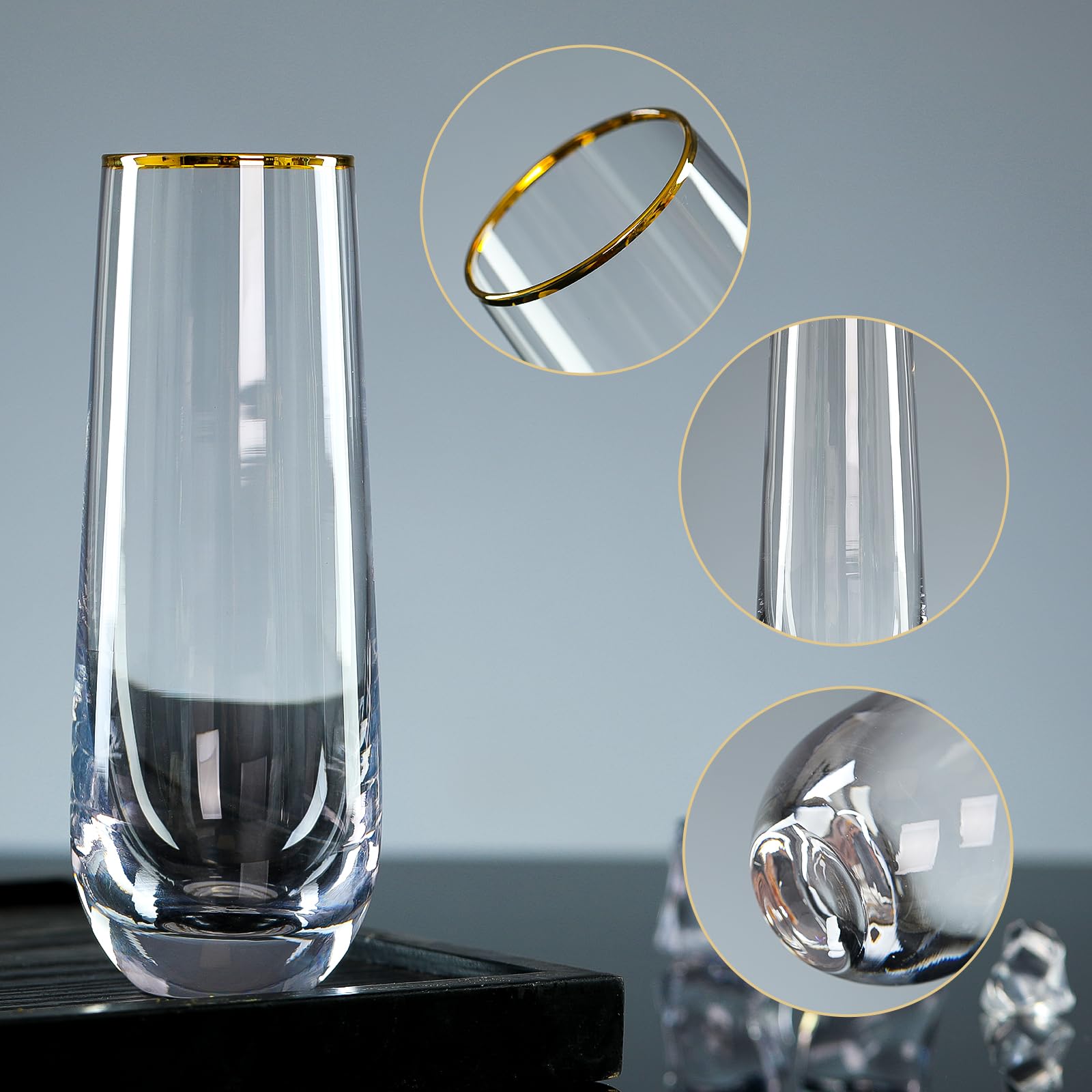 DORELINA wedding gift stemless flutes, ideal for future celebrations.