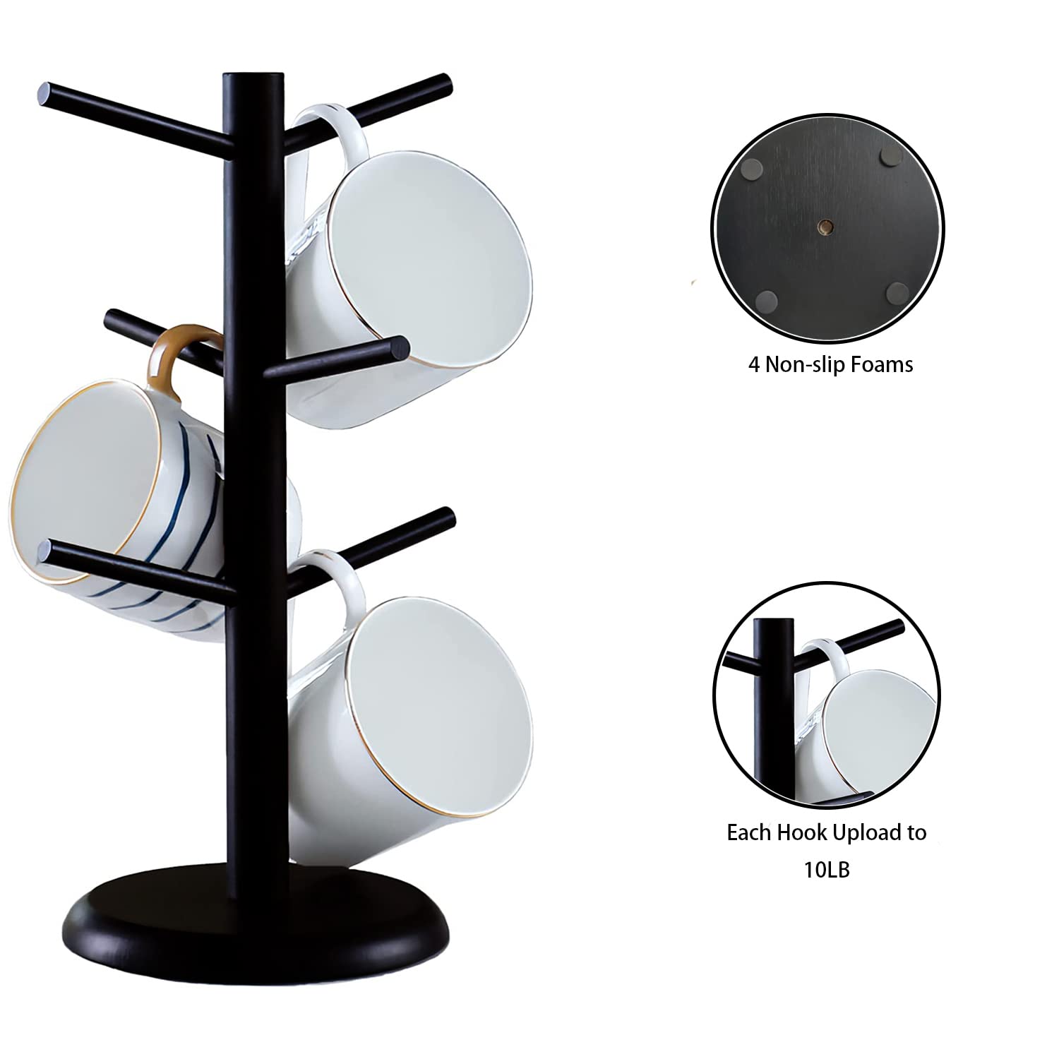 Dorhors Wooden Mug Rack adds natural wood charm to kitchen or cafe.