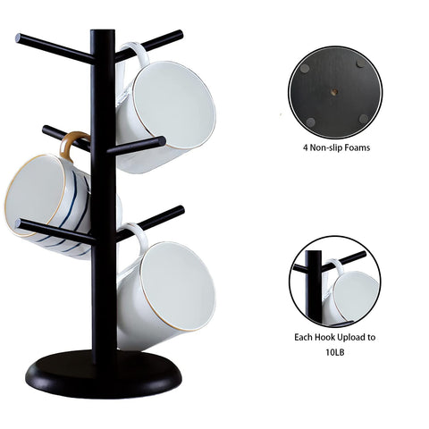 Dorhors Wooden Mug Rack adds natural wood charm to kitchen or cafe.