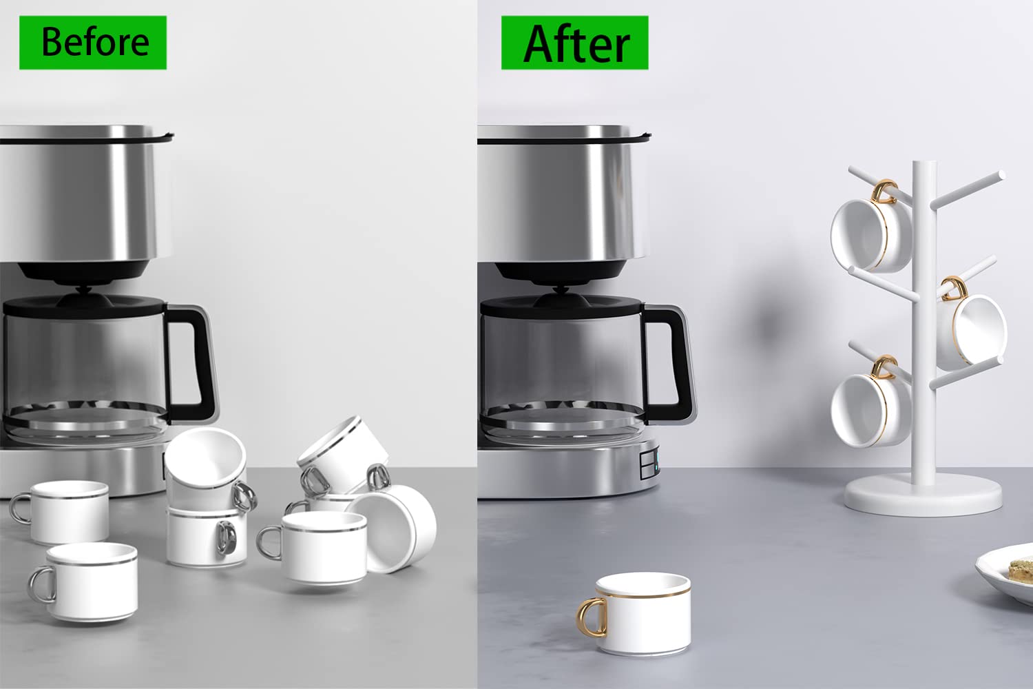 Dorhors Mug Holder Tree assembly guide showing simple setup for quick counter organization.