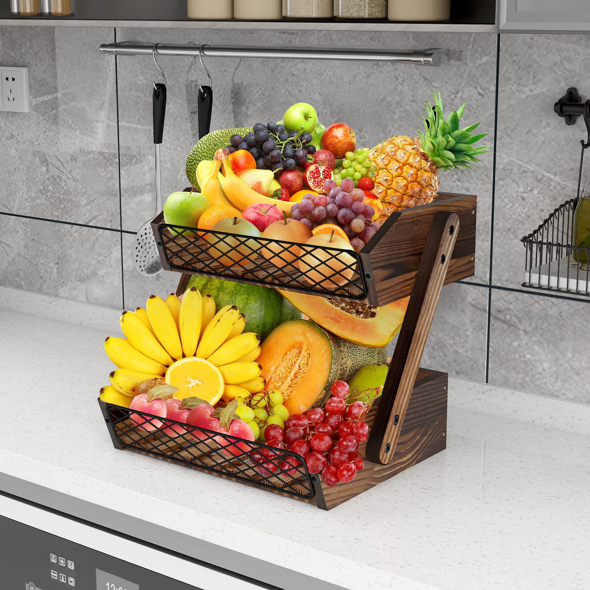 Dorhors bread storage basket and fruit rack for kitchen organization.