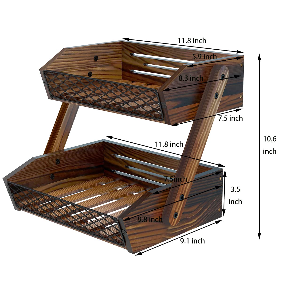 Dorhors counter display blends rustic wood with metal mesh.