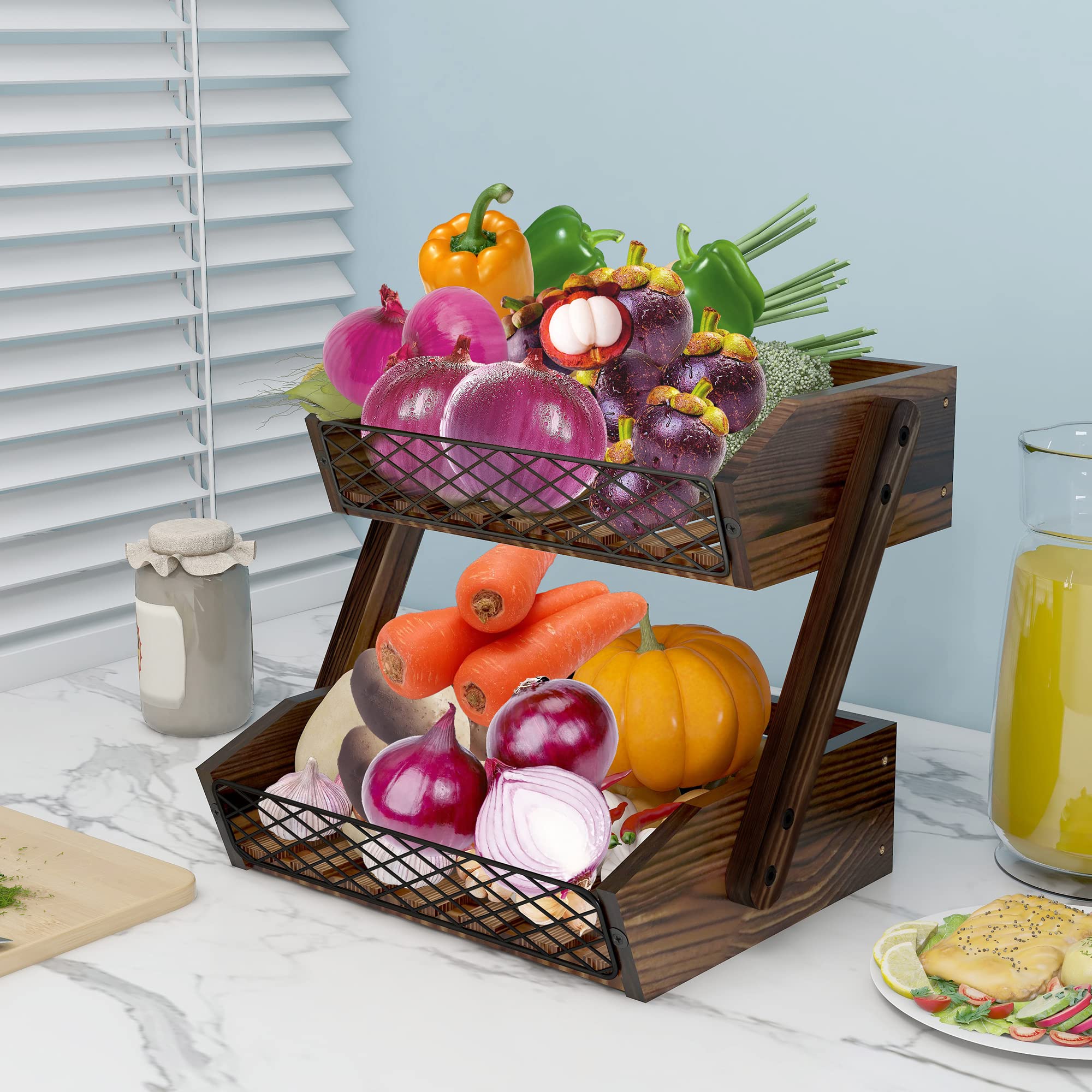 Dorhors kitchen organizer for vegetables and bread with rustic design.