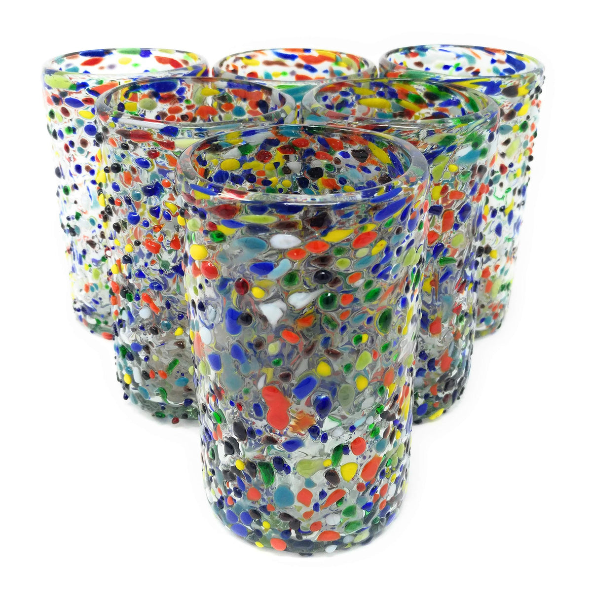 Dos Sueños hand-blown glass with confetti rock design, ideal for festive gatherings.