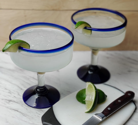 Dos Sueños recycled-glass margarita glass suits eco-friendly entertaining