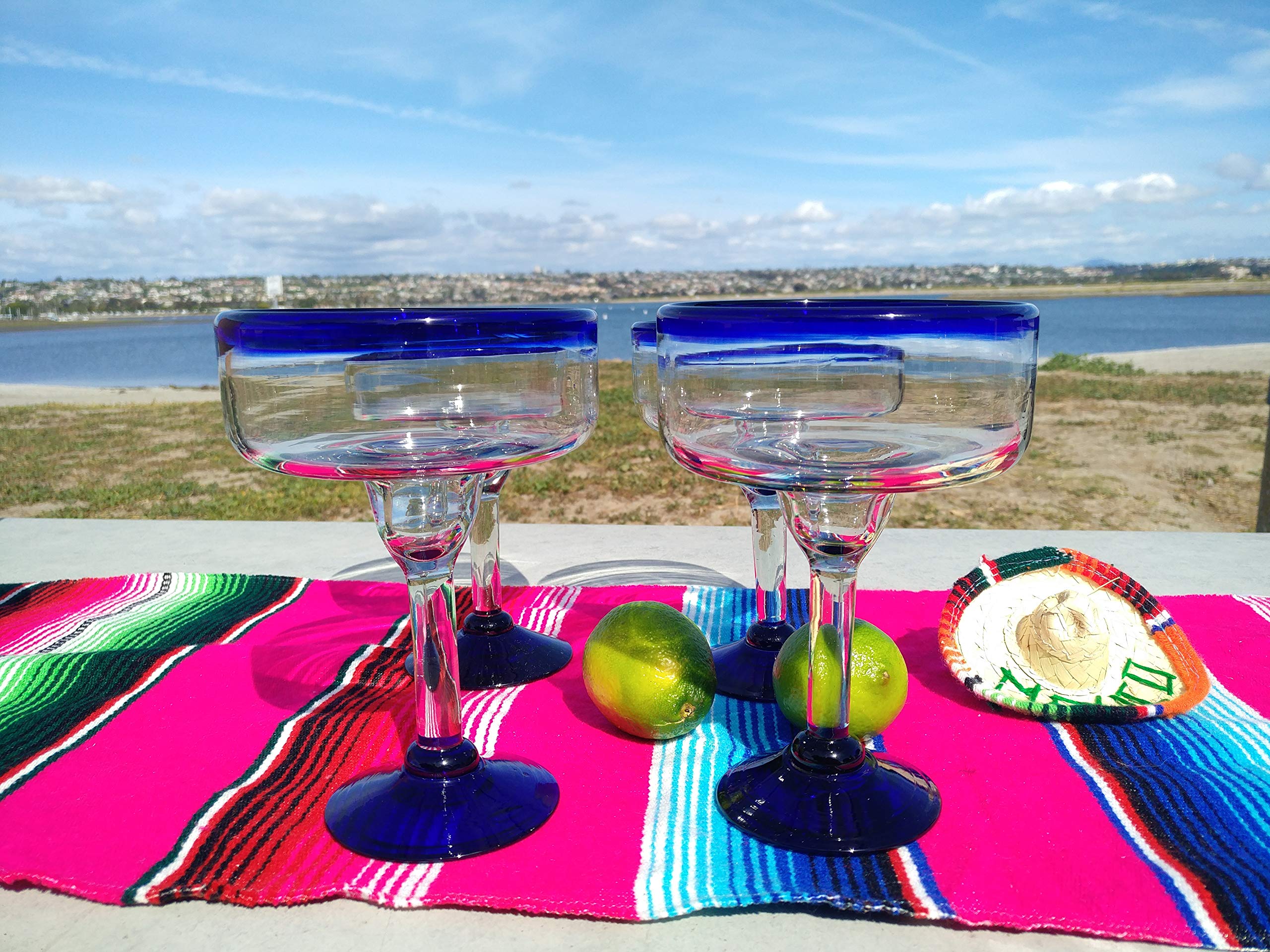 Dos Sueños traditional blue rim margarita glass for classic cocktails