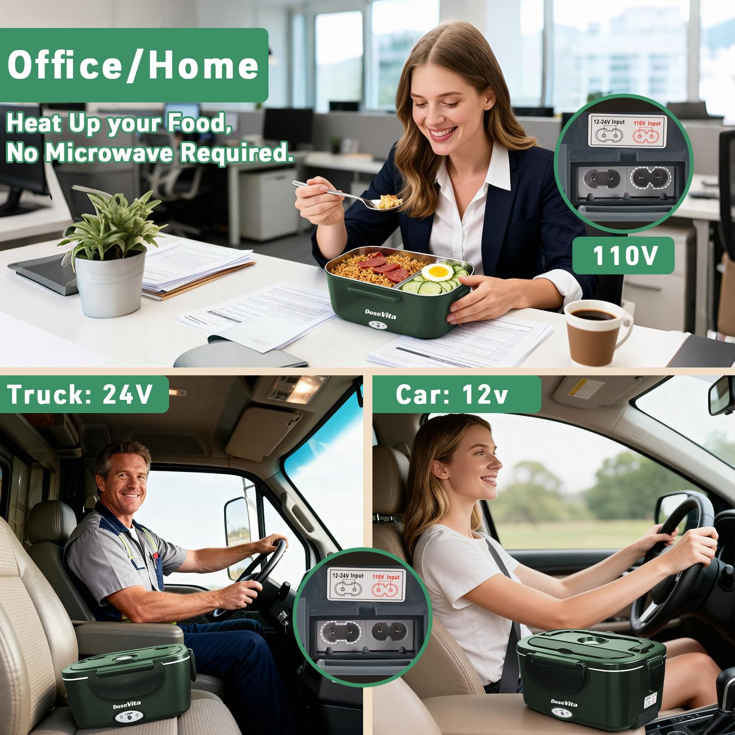 Dosevita leakproof lid with four locks prevents spills during travel.